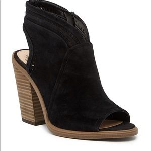 Vince Camuto Koral Black Suede Heeled Peep Toe Booties
